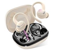 Cuffie Bluetooth Sport, Auricolari 5.4 con Mic Stereo, Cuffie Wireless con Ricarica Rapida USB-C, Cuffiette Doppio Display LED, IP7 Impermeabili Auricolare, 48H, Cuffie Senza Fili Corsa Running, Beige