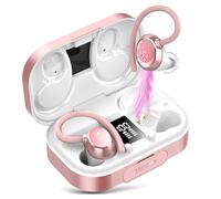 Cuffie Bluetooth Sport, Auricolari Bluetooth 5.3, 120 Ore di Riproduzione con Custodia di Ricarica, Vestibilità Comoda, Cuffie Wireless Impermeabili IPX7, Bassi Profondi, Display LED, per Sport (rosa)
