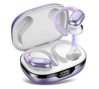 Cuffie Bluetooth, Sport Auricolari Bluetooth 5.3 con Gancio per Orecchio, 60H con Indicatore LED per Cassa di Ricarica, Chiamata ENC HD, Vestibilità Comoda, Basso Profondo, IPX7 Bianco Viola
