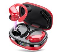 Cuffie Bluetooth, Sport Auricolari Bluetooth 5.3 con Gancio per Orecchio, 60H con Indicatore LED per Cassa di Ricarica, Chiamata ENC HD, Vestibilità Comoda, Impermeabile IPX7(Rosso).