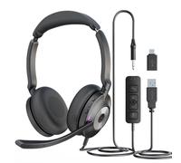 Cuffie cablate con microfono per PC, cuffie da 3,5 mm con jack USB-A e USB-C, microfono con cancellazione del rumore, cuffie USB con disattivazione in linea, cuffie per computer per call center