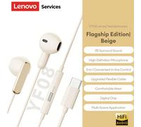 Cuffie cablate Lenovo YF08 con interfacce Type-C e 3,5 mm, suono surround stereo semi-in-ear, bassa latenza con cancellazione del rumore e microfono per canto/registrazione, comode per la corsa, compa