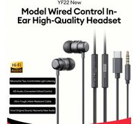 Cuffie cablate Lenovo YF22 per musica e gaming, interfacce da 3,5 mm e Type-C, audio di alta qualità, microfono HD, auricolari in silicone, compatibili con dispositivi Android e iOS, regalo per le vac
