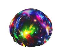 Cuffie da a colorate, luminose e bellissime, per donne, riutilizzabili, impermeabili, grandi, elastiche, doppie cuffie da bagno, progettate per tutte le lunghezze di capelli con fodera in PEVA.