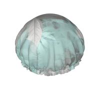 Cuffie da a con foglie grigio menta per donna, cuffie da a riutilizzabili e impermeabili, grandi cuffie da bagno elastiche, doppie cuffie da bagno per capelli, progettate per tutte le lung