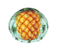 Cuffie da a con motivo a frutti tropicali e pino, per donne, riutilizzabili, impermeabili, grandi, elastiche, doppie cuffie da bagno, progettate per tutte le lunghezze di capelli con fodera in