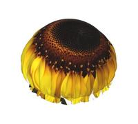 Cuffie da a con motivo a girasole per donna, riutilizzabili, impermeabili, grandi, elastiche, doppie cuffie da bagno, progettate per tutte le lunghezze di capelli con fodera in PEVA.