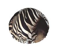 Cuffie da a con motivo zebrato per donna, riutilizzabili, impermeabili, grandi, elastiche, doppie cuffie da bagno, adatte a tutte le lunghezze di capelli, con fodera in PEVA.
