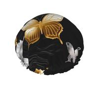 Cuffie da a nere con farfalle bianche e dorate per donna, cuffie da a riutilizzabili e impermeabili, grandi cuffie da bagno elastiche, doppie cuffie da bagno per capelli, progettate per tu