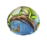 Cuffie da a per donna con motivo "Molte rane cantano sui rami", cuffie da a riutilizzabili e impermeabili, grandi cuffie da bagno elastiche, doppie cuffie da bagno, progettate per tutte le