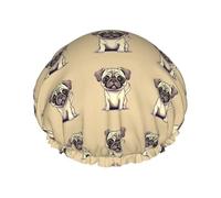 Cuffie da a riutilizzabili con stampa di cuccioli di carlino divertenti per donne, cuffia DoubleHair, cuffia per capelli per adulti per tutti i capelli