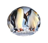 Cuffie da a riutilizzabili con stampa di pinguini giovani con neve per donne, cuffia DoubleHair, cuffia per capelli per adulti per tutti i capelli