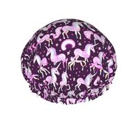 Cuffie da a riutilizzabili con stampa rosa unicorni per donne, cuffia DoubleHair, cuffia per capelli per adulti per tutti i capelli