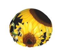 Cuffie da a Sunflower Bees per donna, cuffie da a riutilizzabili e impermeabili, grandi cuffie da bagno elastiche, doppie cuffie da bagno per capelli, progettate per tutte le lunghezze di