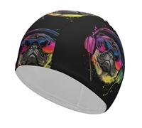 Cuffie da bagno DJ Pug nere per adulti, resistenti e impermeabili, adatte a molteplici acconciature per il tempo libero