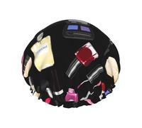 Cuffie da bagno impermeabili Cuffie da a riutilizzabili in plastica compatibili con il profumo cosmetico moderno Lady Girly Rossetto nero, Cappello da bagno per capelli con fascia elastica per sa