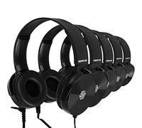 Cuffie da classe, confezione da 5 pezzi, nere per studenti, comode e girevoli per biblioteca, scuola, aereo, bambini, per apprendimento e viaggi online, riduzione del rumore, suono stereo da 3,5 mm