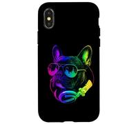 Cuffie da DJ con bulldog francese e musica retrò per amanti dei cani Custodia per iPhone X/XS