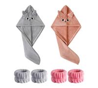 Cuffie Da Doccia Da 2 Pezzi E 2 Paia Di Braccialetti Antiumidità, Cuffia Assorbente Per Asciugare I Capelli, Accessori Per Il Bagno, Cuffia Per Asciugare I Capelli Con Simpatico Cartone Animato