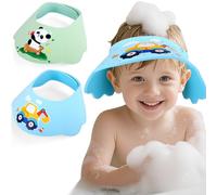 Cuffie da Doccia per Bambini, 2PCS Cappello Doccia Bambini in morbido EVA con chiusura regolabile in velcro, visiera shampoo, protezione per occhi, orecchie e naso durante il lavaggio (Blu & Verde)