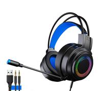 Cuffie da gaming epiche, illuminazione a LED, design ergonomico, riproduzione audio rapida ed efficiente per intense battaglie di gioco.
