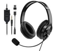 Cuffie da gioco cablate con microfono per PS5/PS4/Xbox/Switch/PC/laptop/tablet/telefono, cuffie over-ear con USB-A/C e jack da 3,5 mm, microfono rotante a 360°, controllo in linea per casa, ufficio