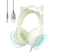 Cuffie da gioco cablate con orecchie di gatto, ergonomiche, illuminate, per videogiochi, per video, musica, ascoltare, telefonare, casa, dormitorio, ragazze, donne, adolescenti e adulti