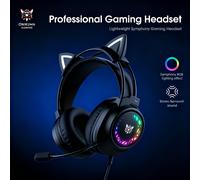 Cuffie da gioco cablate ONIKUMA con luce RGB , microfono, auricolari con orecchie da gatto staccabili da 3,5 mm e suono surround per gamer