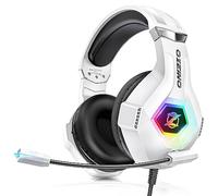 Cuffie da gioco con microfono morbido, luce RGB, suono avvolgente chiaro, paraorecchie leggero comodo regolabile, cuffie da gaming bianche per PS5 PS4 PC Xbox One/X/S Switch Tablet