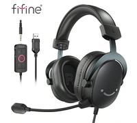 Cuffie da gioco FIFINE H9 AmpliGame per PC, cuffie USB, stereo surround 7.1, microfono staccabile, scatola di controllo, jack da 3,5 mm, cuffie cablate over-ear per computer, colore nero ABS