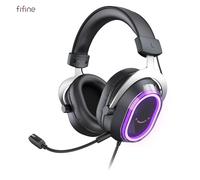 Cuffie da gioco FIFINE RGB con audio surround 7.1 e doppia scheda audio per PC/PS4/5, cuffie over-ear con microfono staccabile - H13