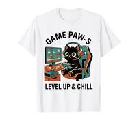 Cuffie da Gioco Game Paw-s Level Up & Chill Cute Cat in Stile retrò Maglietta