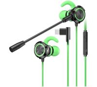 Cuffie da gioco Shark con doppio microfono tipo C e auricolari con cancellazione del rumore da 3,5 mm, cavo verde da 1,2 m, diaframma in fibra di carbonio, suono surround per telefono cellulare