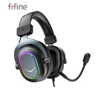 Cuffie da gioco USB FIFINE con suono surround 7.1/controllo linea/modalità 3EQ, cuffie RGB con microfono, Plug and Play, per PC/PS5 -H6