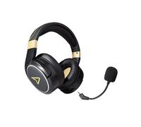 Cuffie da gioco wireless Steelplay HP52 nere e oro, batteria da 32 ore, microfono circumaurale RF USB-C