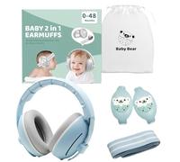 Cuffie di protezione dell'udito 2 in 1 per neonati, con cancellazione del rumore e fascia regolabile, protezione del rumore per bambini in aereo e famiglie attive in viaggio