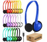 Cuffie di tipo C per bambini, per scuola onfezione da 20, cuffie cablate USB di tipo C, per ragazzi, ragazze, studenti, viaggi, apprendimento, compatibili con tablet, smartphone, Chromebook