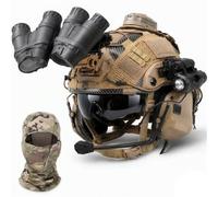 Cuffie e Elmetto Tattico FAST Set con Occhiali e Supporto NVG | Set Elmetto Tattico FAST con Cuffie per Slitta, Occhiali Protettivi, Luce di Segnalazione, Torcia e Passamontagna
