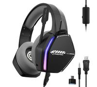 Cuffie Gaming PS5 PS4 SWITCH compatibile con XBOX PC MAC con microfono regolabile, LED, altoparlanti da 50 mm, cuscinetti in tessuto traspirante - Cuffie da gioco stereo cablate Nebula Infinite Black