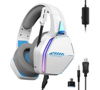 Cuffie Gaming PS5 PS4 SWITCH compatibile con XBOX PC MAC con microfono regolabile, LED, altoparlanti da 50 mm - Cuffie da gioco stereo cablate Nebula Arctic White