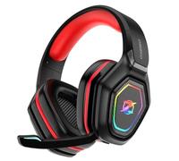 Cuffie Gaming Wireless per PC/Ps5/Ps4, 2,4GHz Wireless+5.3 Bluetooth, Cuffie con Microfono 7.1 Qualità Audio Senza Perdita di Bassa Latenza, Durata di Oltre 30+ Ore, nero e rosso