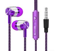 Cuffie intrauricolari con cavo a cancellazione del rumore, ergonomiche, con microfono, potente controllo del volume dei bassi, per corsa, palestra, viaggi, design leggero in silicone, viola