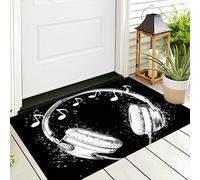 Cuffie Note Musicali Zerbini Per Interni,Tappeto Ingresso Zerbino Morbidi Arte Astratta Per Interni Cucina Porta Anteriore Posteriore Animali Domestici E Cani,50X80Cm Bianco Nero