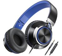 Cuffie on ear, filo, microfono, volume, pieghevoli, universali, dark blue