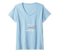 Cuffie On World off Music Lover Maglietta con Collo a V, Donna, Celeste, XXL