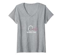 Cuffie On World off Music Lover Maglietta con Collo a V, Donna, Grigio Melange, XXL