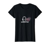 Cuffie On World off Music Lover Maglietta, Donna, Nero, 3XL