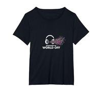 Cuffie On World off Music Lover Maglietta, Donna Plus-Size, Nero, 2X