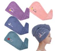 Cuffie per asciugare i capelli ricamate da 4 pezzi,capelli ad asciugatura rapida, bandane ad assorbimento rapido, tempi di asciugatura ridotti, adatti per il trucco, il bagno e il lavaggio del viso.
