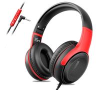 Cuffie per bambini con cavo per scuola e viaggi, PC e tablet, 85/94 dB, audio stereo, pieghevoli per condividere l'audio, colore nero e rosso